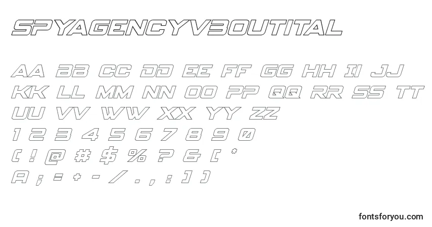 Schriftart Spyagencyv3outital – Alphabet, Zahlen, spezielle Symbole