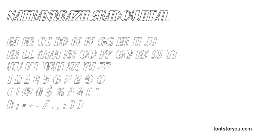 Schriftart Nathanbrazilshadowital – Alphabet, Zahlen, spezielle Symbole