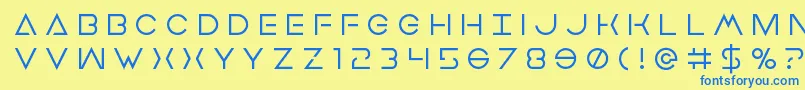 フォントEarthorbitertitle – 青い文字が黄色の背景にあります。