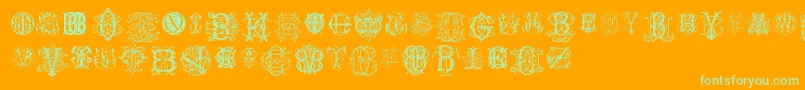IntellectaMonogramsRandomSamplesEleven-fontti – vihreät fontit oranssilla taustalla