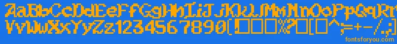 フォントKouryuu – オレンジ色の文字が青い背景にあります。