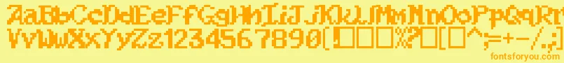 フォントKouryuu – オレンジの文字が黄色の背景にあります。