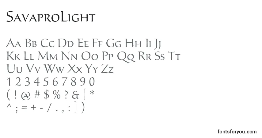 A fonte SavaproLight – alfabeto, números, caracteres especiais