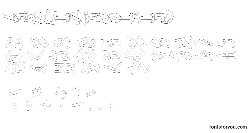 Schriftart YesOutlinerotated – Alphabet, Zahlen, spezielle Symbole