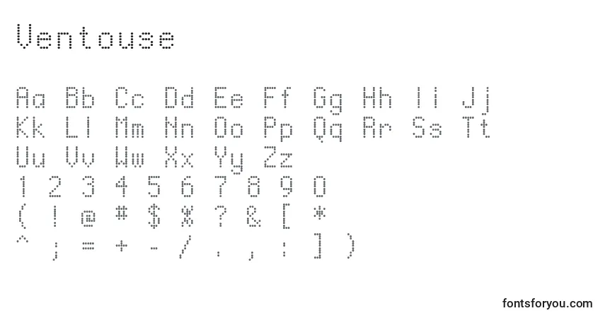 A fonte Ventouse – alfabeto, números, caracteres especiais