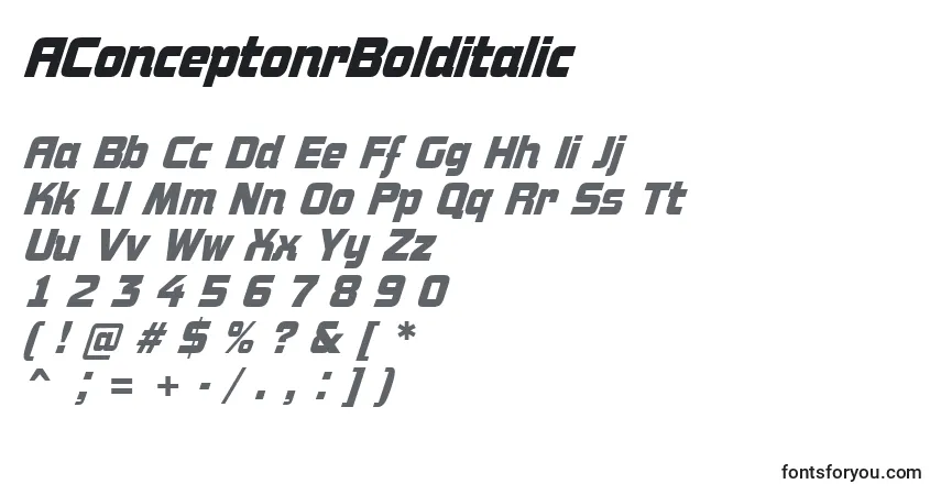 Шрифт AConceptonrBolditalic – алфавит, цифры, специальные символы