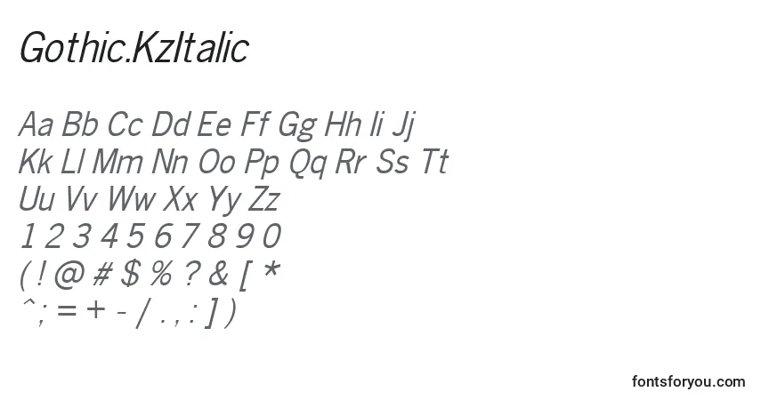 A fonte Gothic.KzItalic – alfabeto, números, caracteres especiais