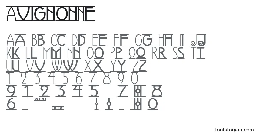 A fonte AvignonNf – alfabeto, números, caracteres especiais