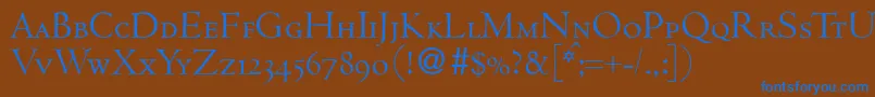CenturcapsdbNormal-Schriftart – Blaue Schriften auf braunem Hintergrund