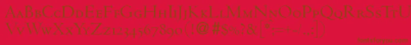 CenturcapsdbNormal-Schriftart – Braune Schriften auf rotem Hintergrund