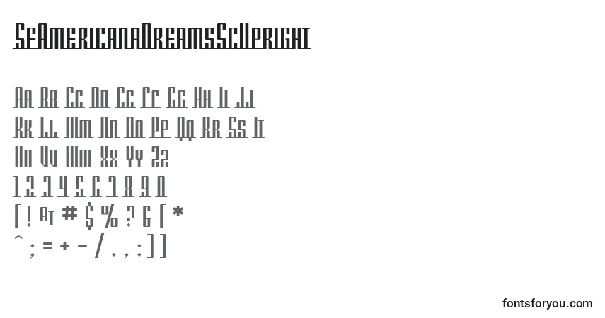 Schriftart SfAmericanaDreamsScUpright – Alphabet, Zahlen, spezielle Symbole