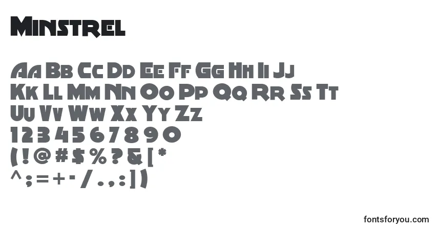 A fonte Minstrel – alfabeto, números, caracteres especiais