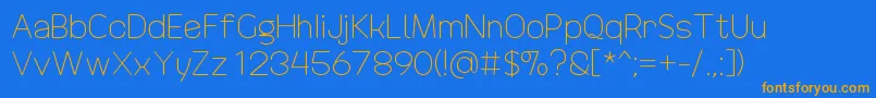 Weitere Informationen zur DrakoheartRevofitLight-Schriftart DrakoheartRevofitLight-Schriftart – Orangefarbene Schriften auf blauem Hintergrund
