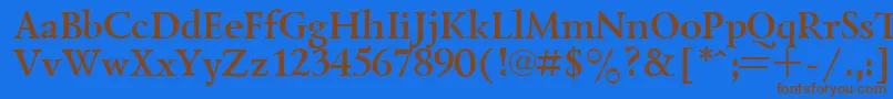 フォントLazurskyBold – 茶色の文字が青い背景にあります。