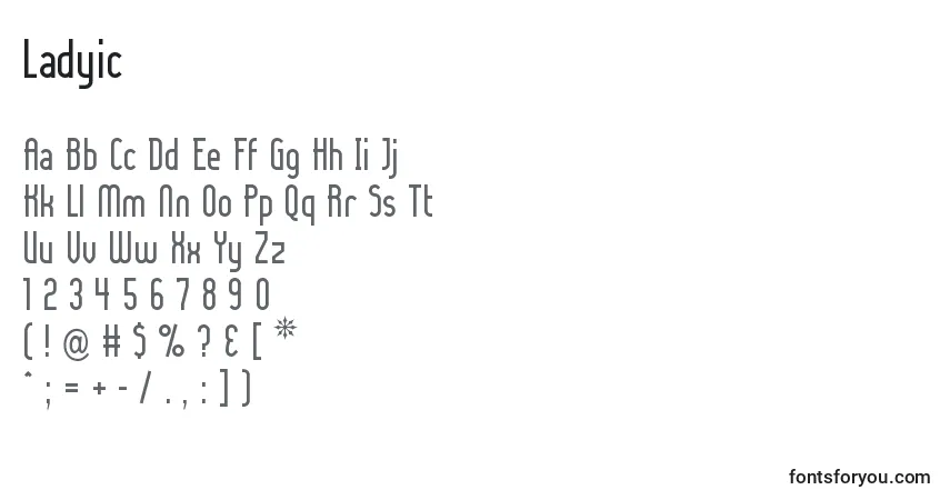 A fonte Ladyic – alfabeto, números, caracteres especiais