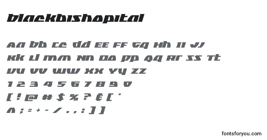 A fonte Blackbishopital – alfabeto, números, caracteres especiais