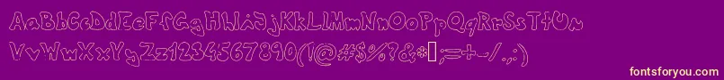 Fonte Theshyfamilyoutlinefont – fontes amarelas em um fundo roxo