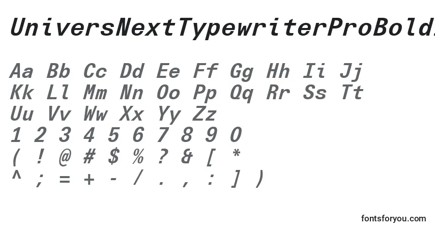 Schriftart UniversNextTypewriterProBoldItalic – Alphabet, Zahlen, spezielle Symbole