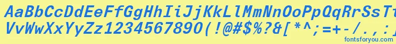 Czcionka UniversNextTypewriterProBoldItalic – niebieskie czcionki na żółtym tle