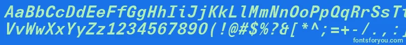 Czcionka UniversNextTypewriterProBoldItalic – zielone czcionki na niebieskim tle