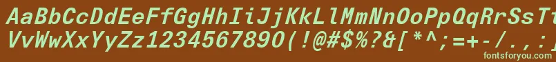 フォントUniversNextTypewriterProBoldItalic – 緑色の文字が茶色の背景にあります。