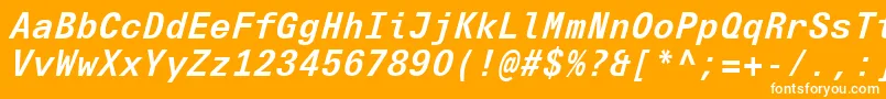 Czcionka UniversNextTypewriterProBoldItalic – białe czcionki na pomarańczowym tle