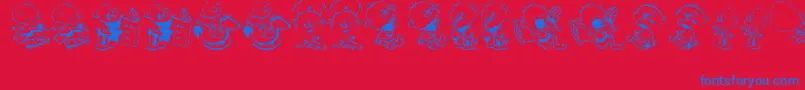 DtJanisJeffsHappyDaze-Schriftart – Blaue Schriften auf rotem Hintergrund