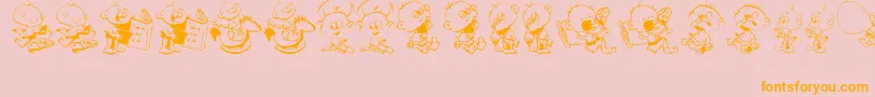DtJanisJeffsHappyDaze-fontti – oranssit fontit vaaleanpunaisella taustalla