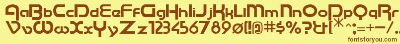 フォントCupertinoRegular – 茶色の文字が黄色の背景にあります。