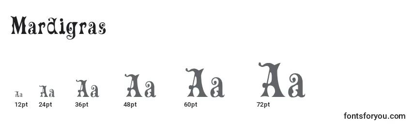 Размеры шрифта Mardigras