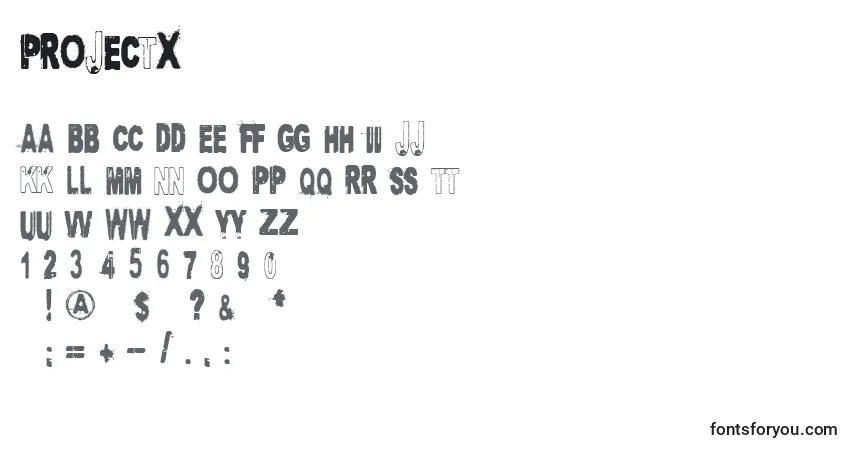 Czcionka Projectx – alfabet, cyfry, specjalne znaki