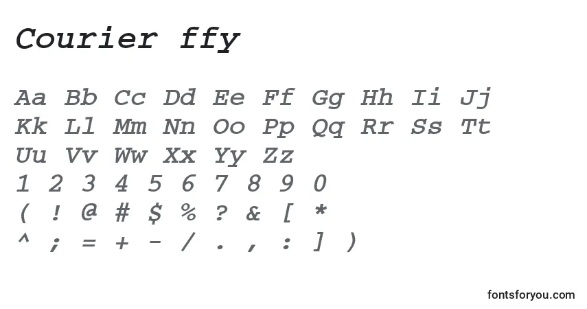 Czcionka Courier ffy – alfabet, cyfry, specjalne znaki