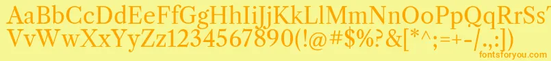 フォントLibrecaslontextRegular – オレンジの文字が黄色の背景にあります。