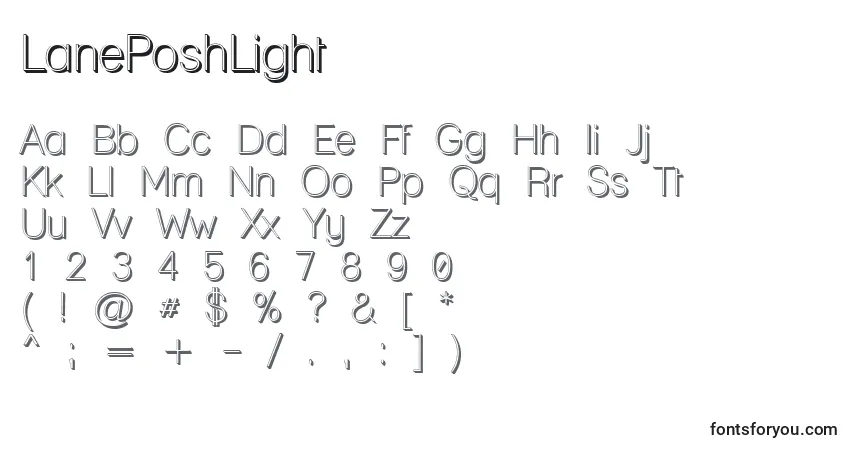A fonte LanePoshLight – alfabeto, números, caracteres especiais