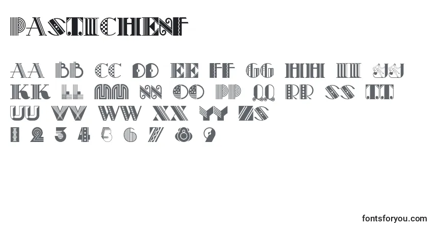 Czcionka Pastichenf (69159) – alfabet, cyfry, specjalne znaki