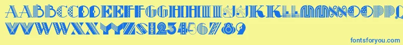 フォントPastichenf – 青い文字が黄色の背景にあります。