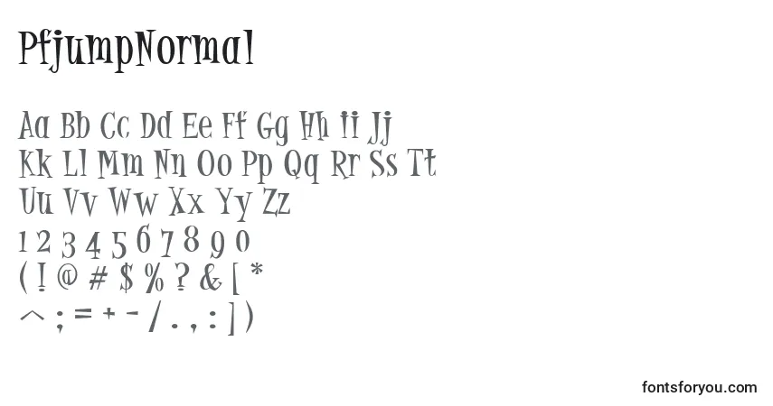 Schriftart PfjumpNormal – Alphabet, Zahlen, spezielle Symbole