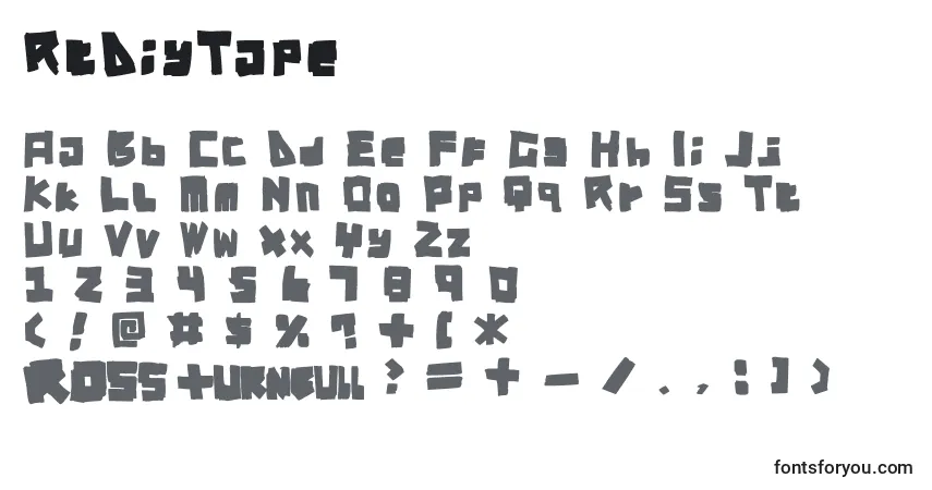 Schriftart RtDiyTape – Alphabet, Zahlen, spezielle Symbole