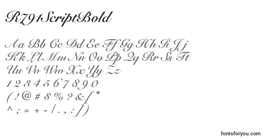 Police R791ScriptBold - Alphabet, Chiffres, Caractères Spéciaux