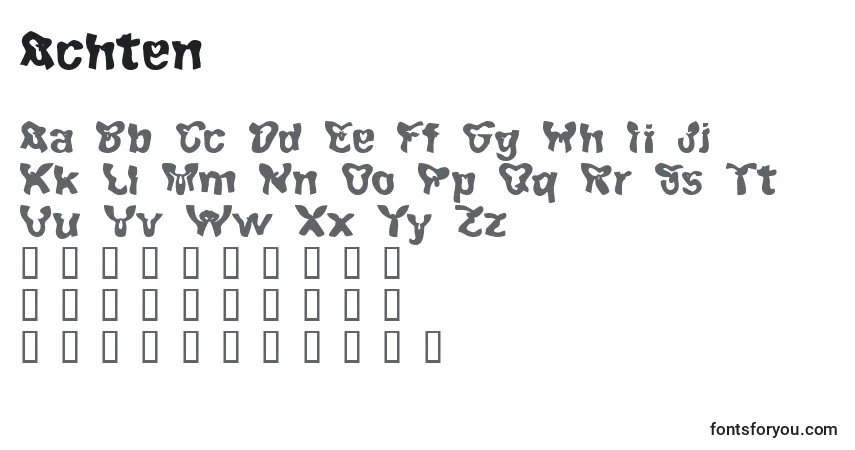 Schriftart Achten – Alphabet, Zahlen, spezielle Symbole