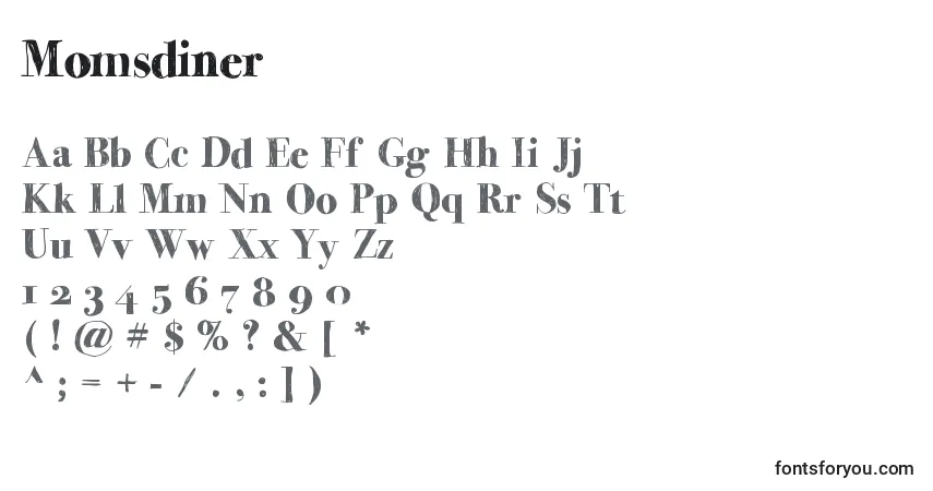 Schriftart Momsdiner – Alphabet, Zahlen, spezielle Symbole