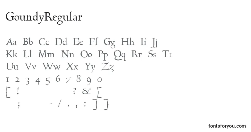 A fonte GoundyRegular – alfabeto, números, caracteres especiais