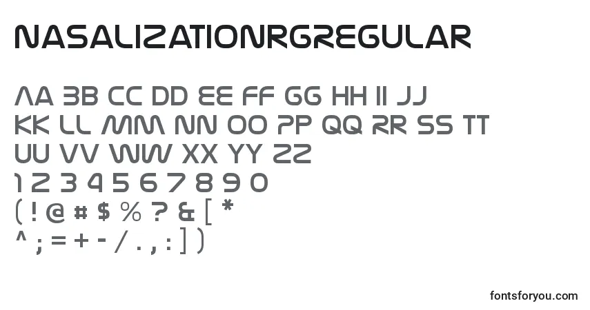 Czcionka NasalizationrgRegular – alfabet, cyfry, specjalne znaki