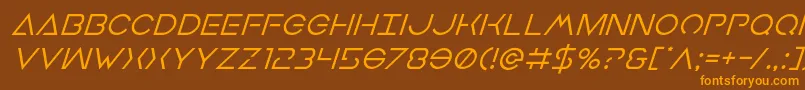 フォントEarthorbitersuperital – オレンジ色の文字が茶色の背景にあります。