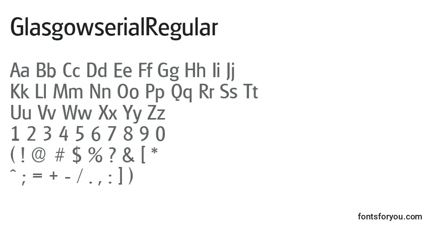 Czcionka GlasgowserialRegular – alfabet, cyfry, specjalne znaki