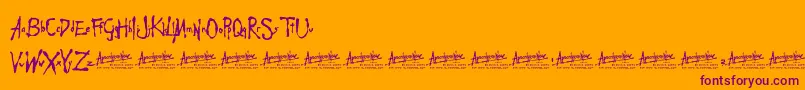 ApocalypseNow-Schriftart – Violette Schriften auf orangefarbenem Hintergrund