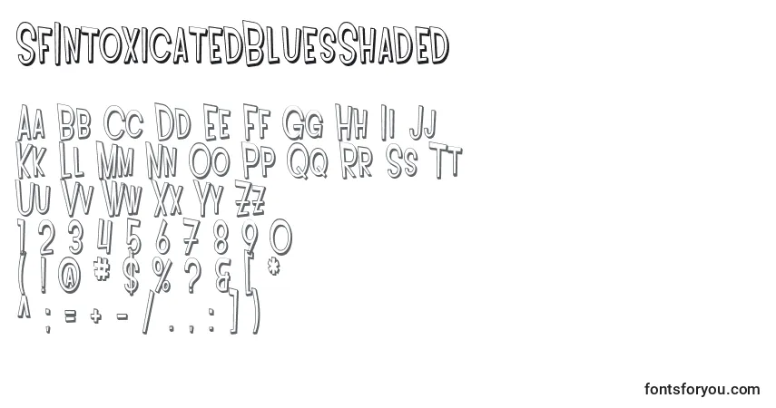 Шрифт SfIntoxicatedBluesShaded – алфавит, цифры, специальные символы
