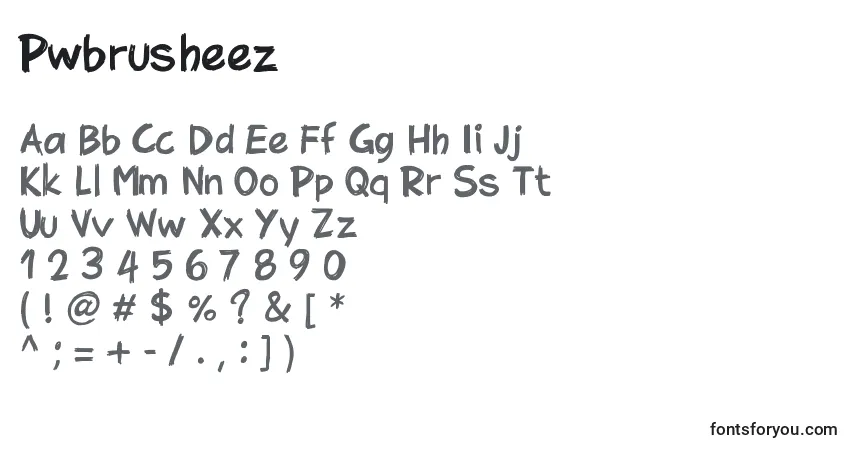 Schriftart Pwbrusheez – Alphabet, Zahlen, spezielle Symbole