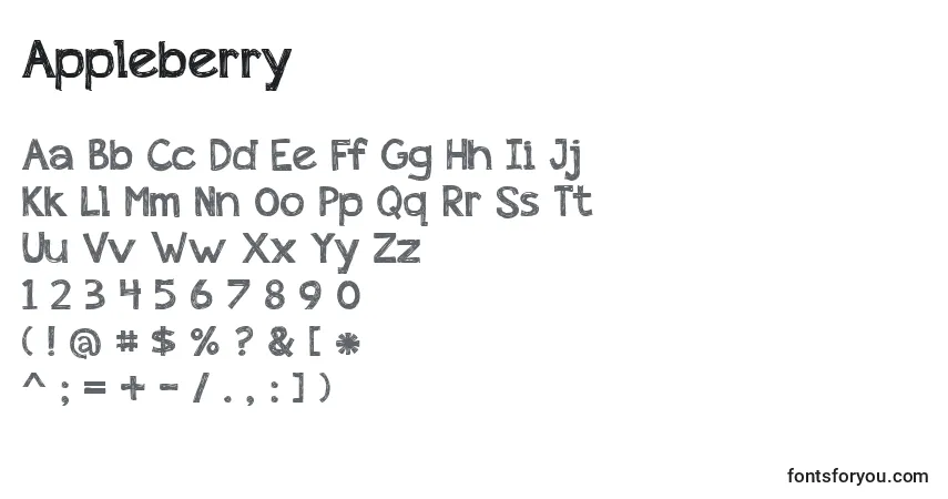 Appleberry-fontti – aakkoset, numerot, erikoismerkit