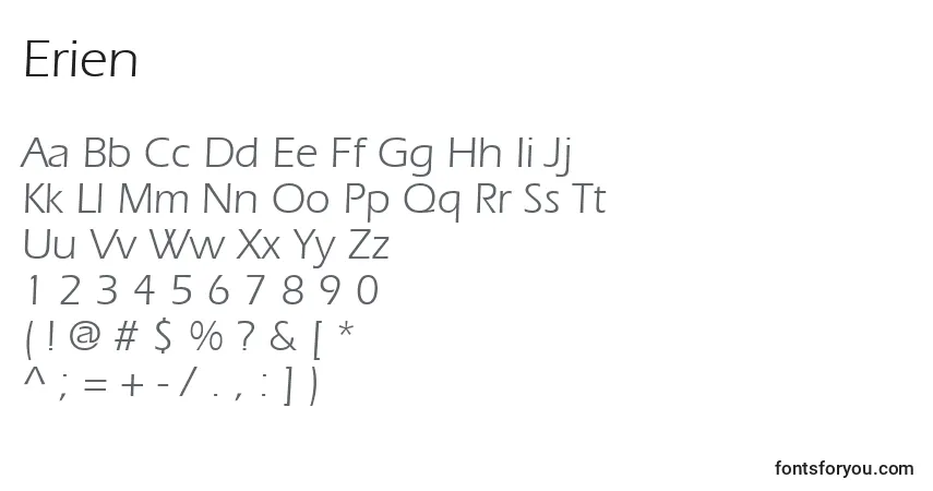 Шрифт Erien – алфавит, цифры, специальные символы